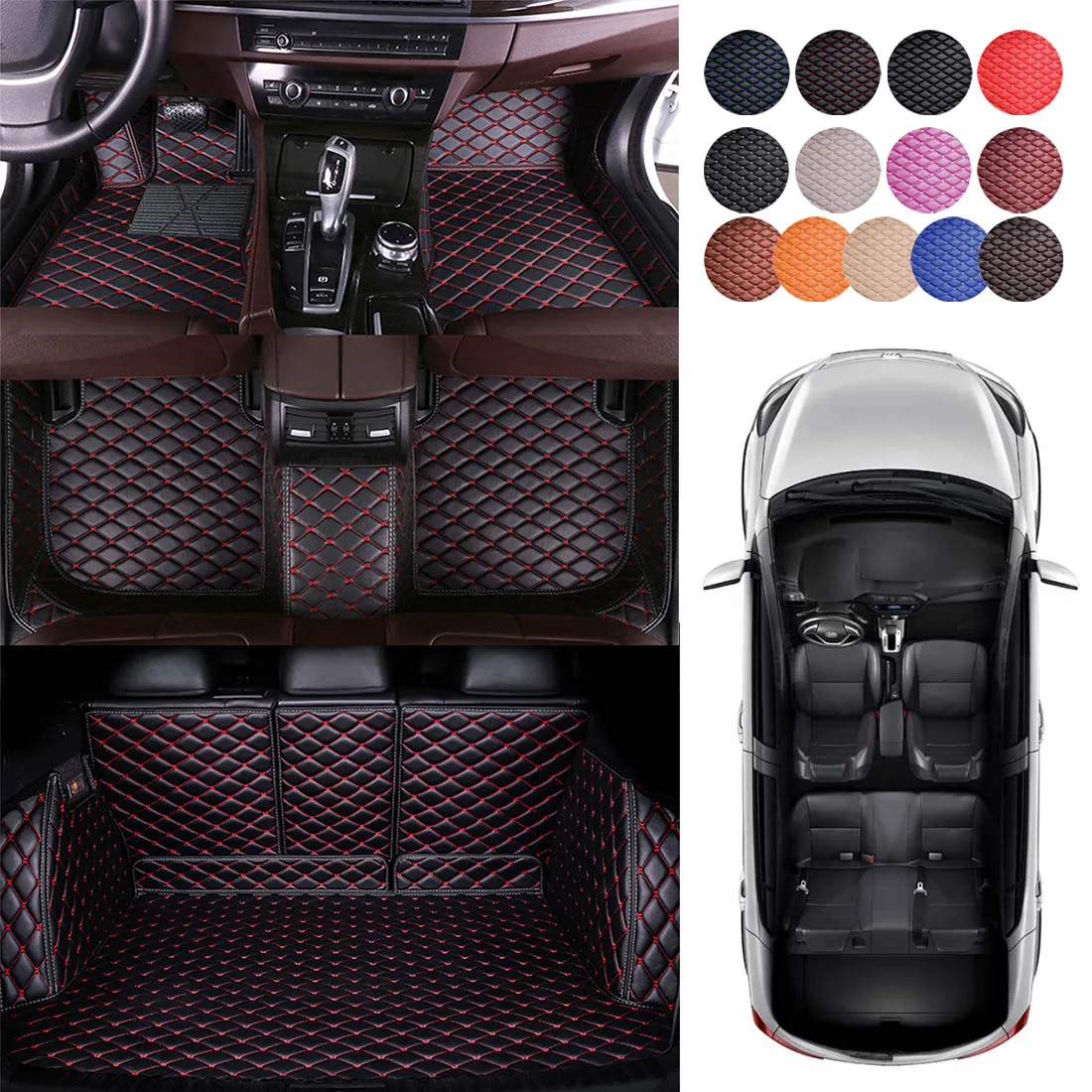 

2023 For Hyundai Elantra Car Floor Mats Blue Cargo Trunk Mat Full Set LHD Leather Mat All-Weather Protection Accessories