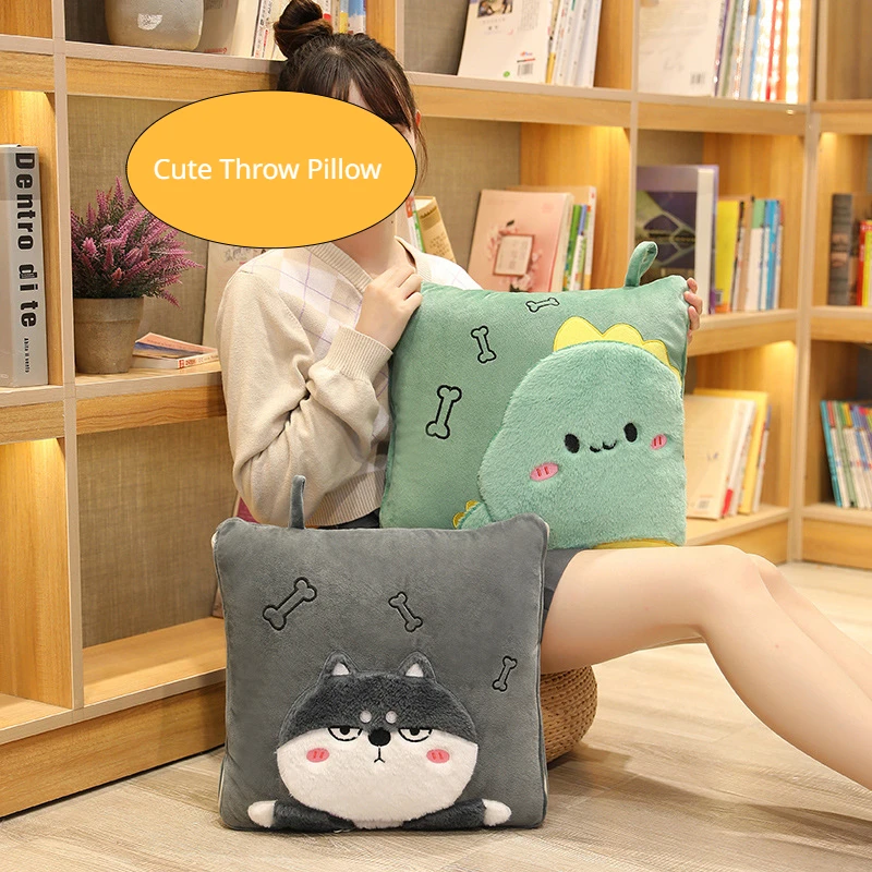 

New Cartoon Throwing Pillow with Dual Use 2-in-1 Office Cushion Cover Blanket Comfortable Washable Cotton Napping Blanket