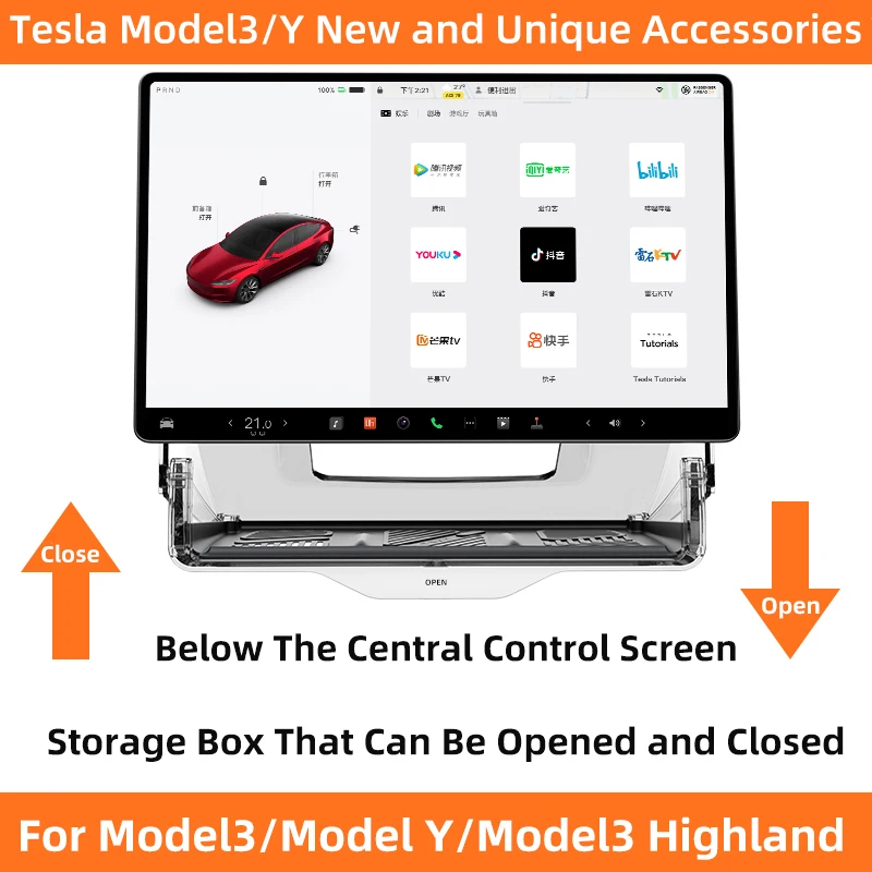 TEEQ For Tesla all Model Y Model 3 Highland Under Screen Storage Tray Storage Box Behind The Screen Storage Box Accessories