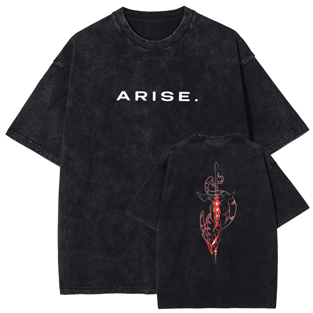 ARISE Solo Leveling T-shirt Manga Graphic T Shirt Vintage Washed Cotton Tshirts Short Sleeve Oversized Tee Men Women Clothing