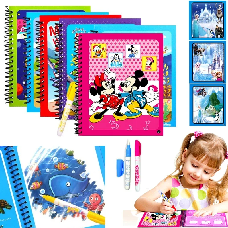 Disney crianças livros de desenho de água mágica livros para colorir pintura brinquedos para crianças aniversário natal presente de ano novo para meninos e meninas