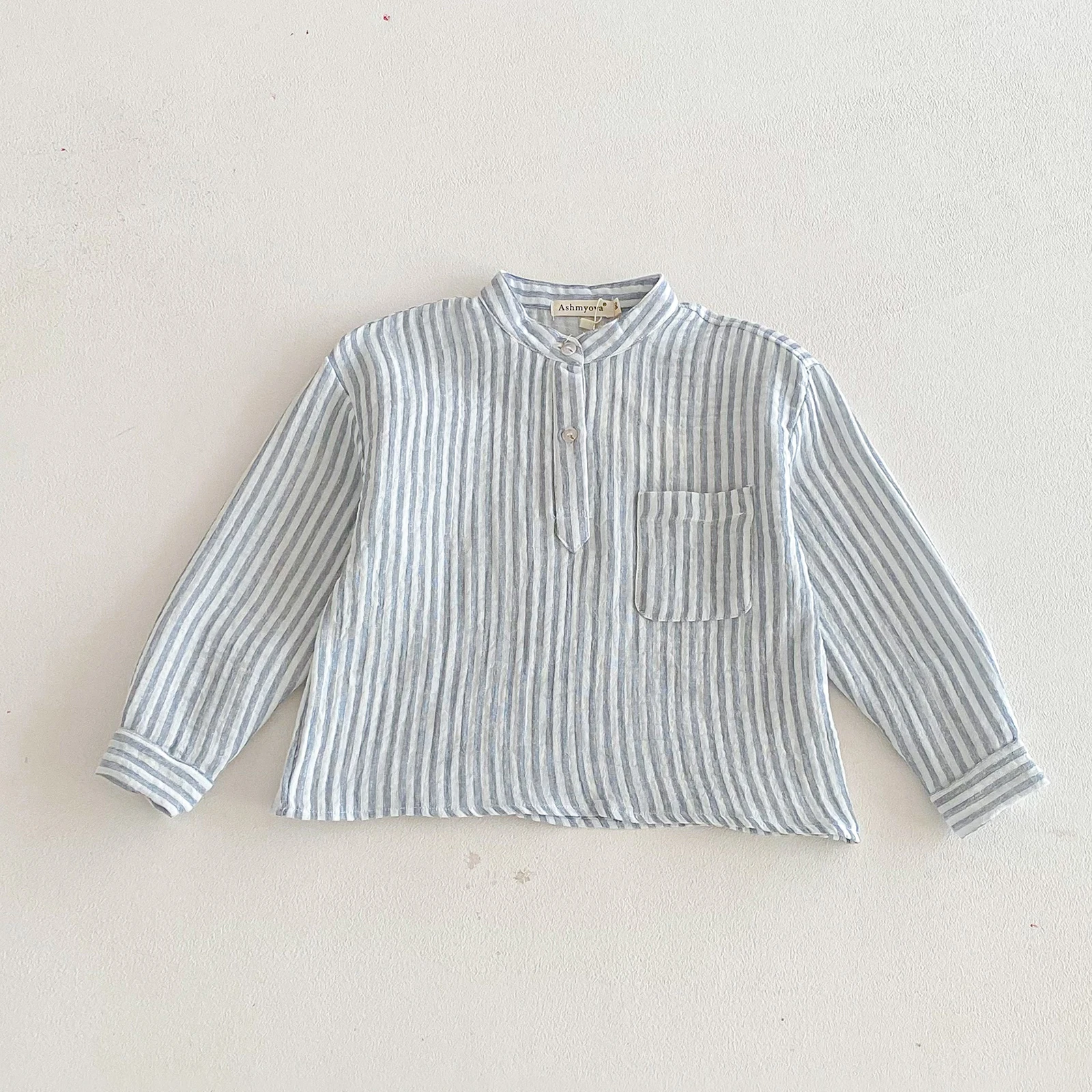 Baumwolle Leinen Hemd Jungen Henley Hals Tasche Casual Langarm Streifen Jungen Tops T-shirts Kinder Vintage Streetwear für 2-8T – Detail 12