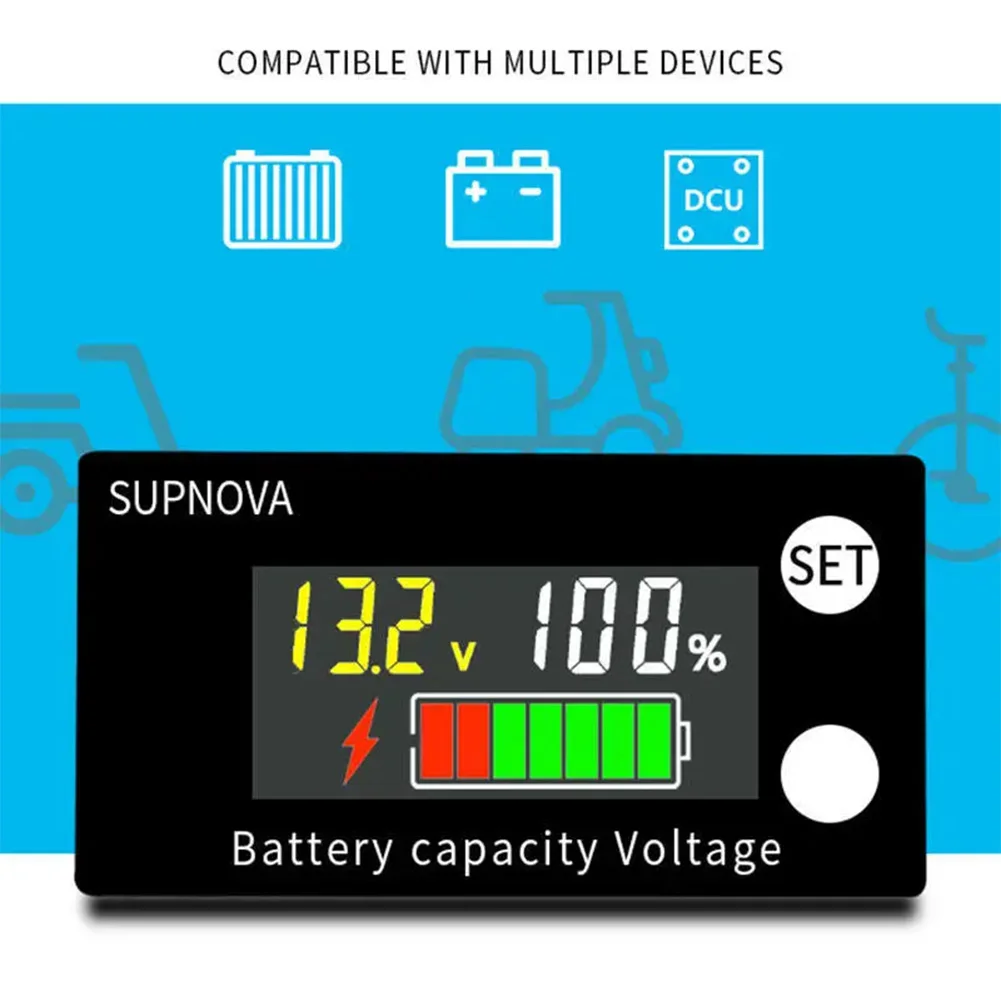 DC 8V-100V 배터리 용량 표시기 LCD 자동차 오토바이 전압계 디지털 전..
