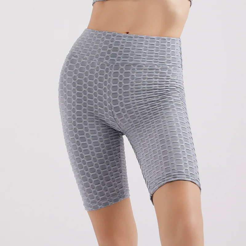 Tight yoga shorts women's high waist hip lift workout shorts bubble jacquard shorts women's pants