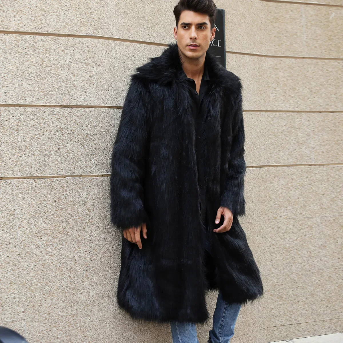 

Winter Faux Fox Fur Jacket Coat Men Thick Fluffy Long Sleeve Warm Shaggy Outerwear Luxury Fur Long Jacket Bontjas Jackets Mens