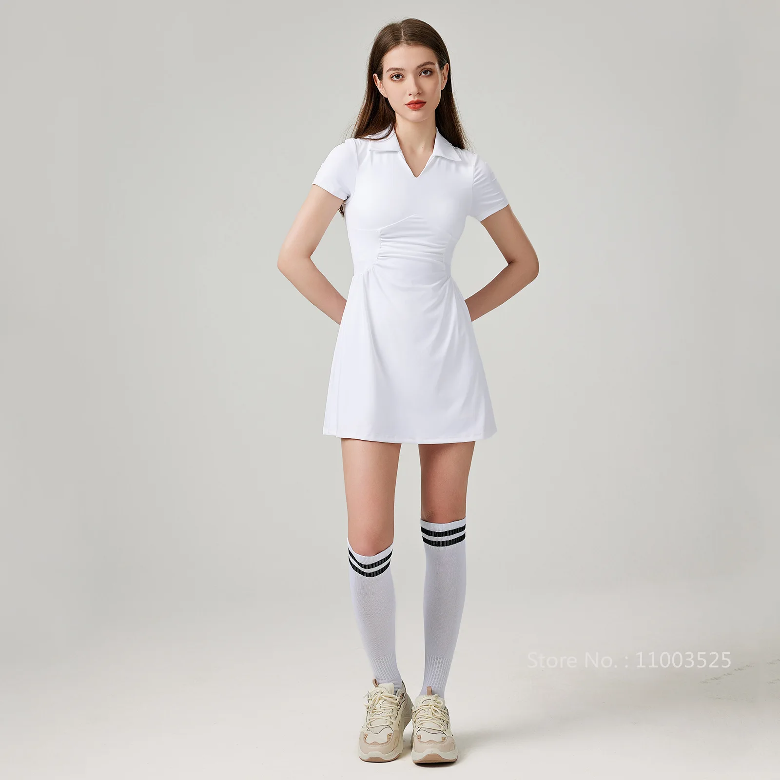 Tennis Dress for Women with Shorts V-Neck Breathable Outdoor Sports Dresses Slim Pleated Badminton Skorts Workout Gym Skirt