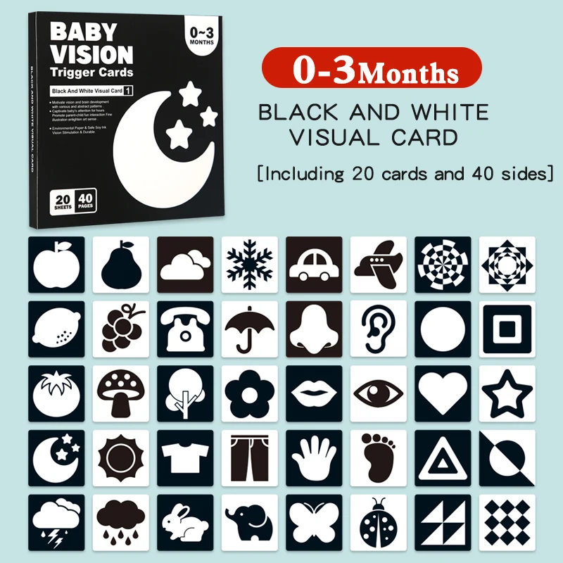 Baby Montessori Toys Black White Flash Cards High Contrast Visual Stimulation Colour Cards Early Education Toys for Nerborns montessori toys