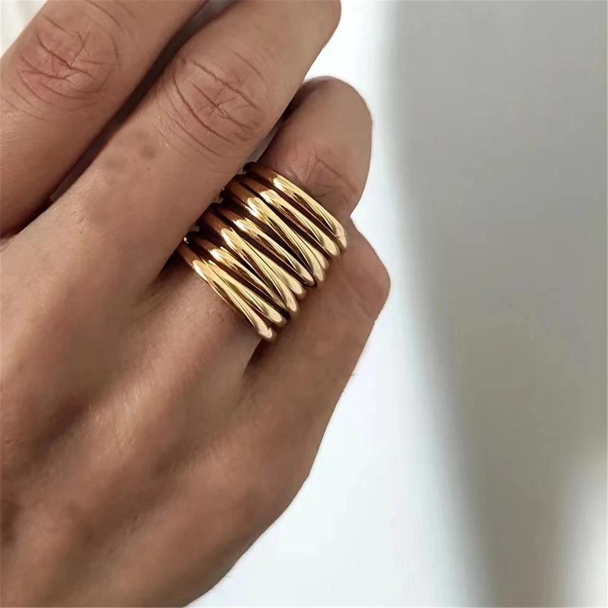 Creative Retro 18K Gold Stainless Steel Multi-layer Ring for