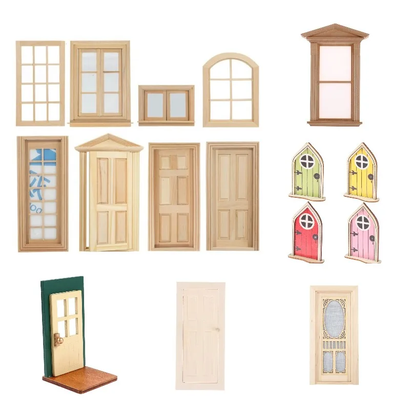 1/12 Dollhouse Miniature Wood External Single Door Wooden Window