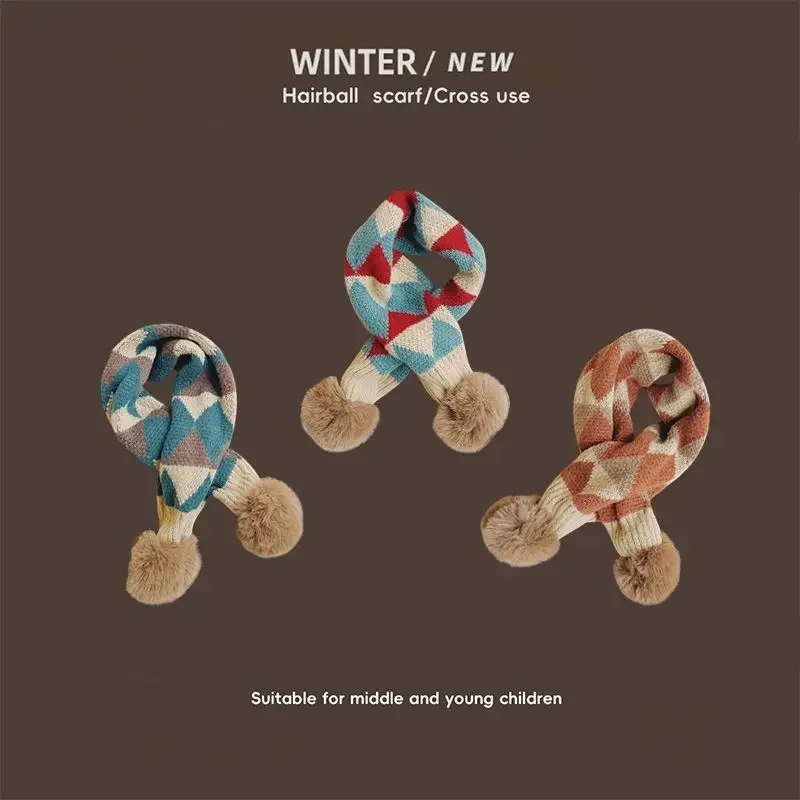Children's Scarf Checkered Scarf for Autumn and Winter Korean Style Boys' Windproof and Warm Cross