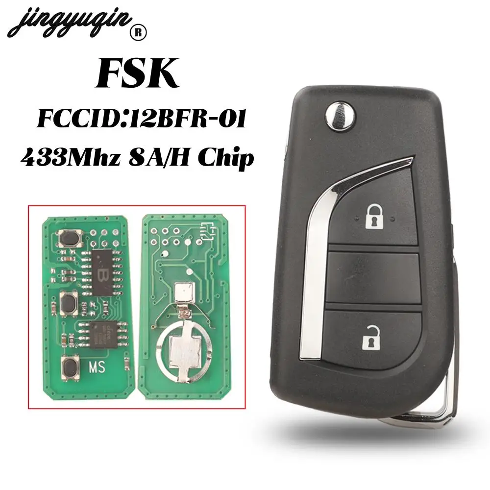 

jingyuqin 2Buttons Flip Remote Car Key Fob 433MHZ H/8A Chip For Toyota Camry Hilux Corolla Car Accessories 2018+FCCID:12BFR-01