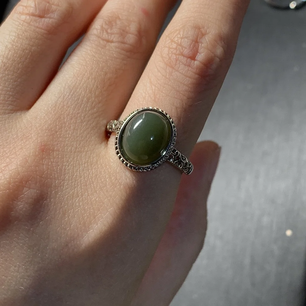 MM Natural Green Jade Ring  Adjustable Female Butterfly Jewelry for Women Gift Wholesale High Quality Vintage Fine
