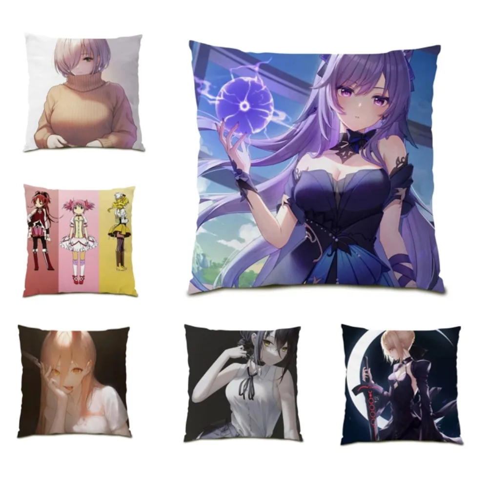 

Anime Cushion Cover 45x45 Velvet Throw Pillow Case Beautiful Girl Living Room Decoration Japanese Home Decor Kawaii Poster E0866