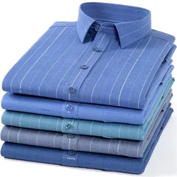 High Quality Bamboo Fiber Men's Shirt Long Sleeve Stretch Care-Free Striped Plaid Comfortable Soft Business Casual Shirt