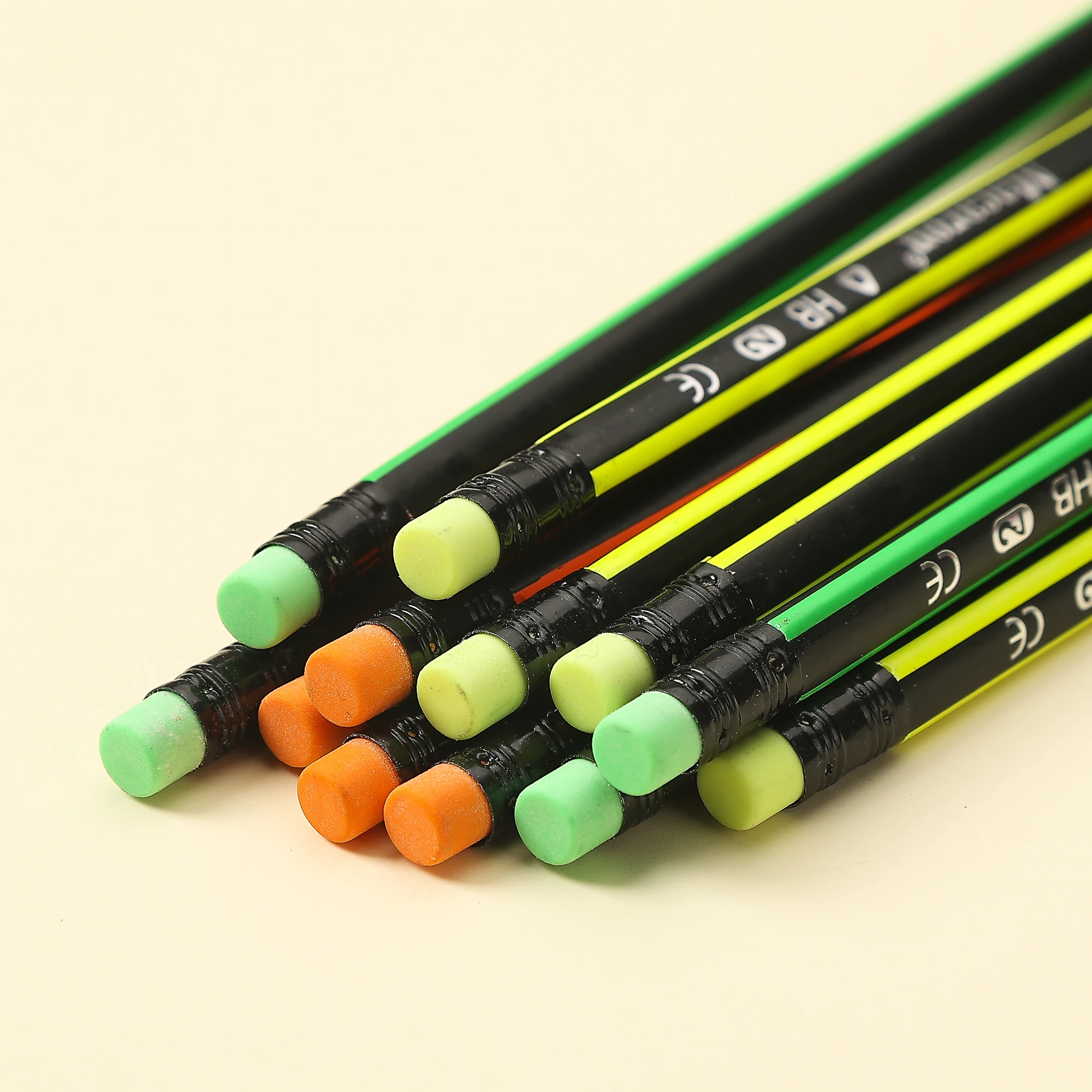 12pcs Box Wooden Lead Pencils with Top Eraser Triangle Comfortable Grip HB Pencil for School Office Writing Supplies Stationery 6