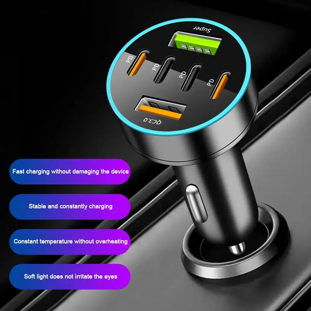 New Digital Display Car With 4 USB Car Charger 66w Fast Charging Car Mobile Phone Adapter PD Mobile Phone Charging Head