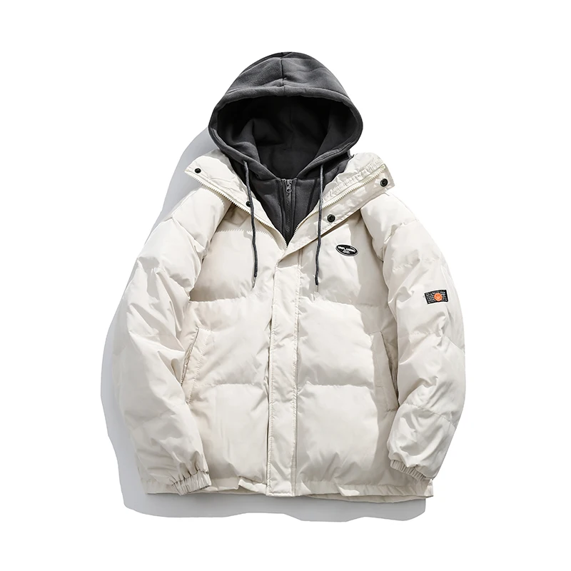 

men's winter jacket2022Fake Two Piece Windbreak Men's padded heating hooded down jacket winter luxury padding new in parkas coat