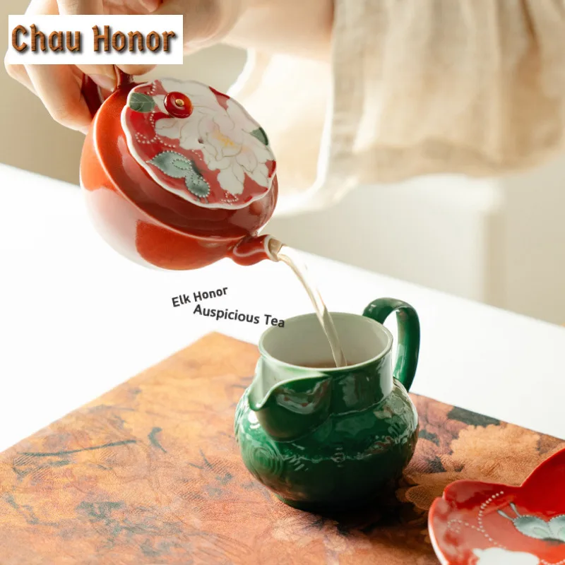 Hand-painted Butterfly Peony Red Tea Set Complete Set Tea Ceremony Set Tea Making Teapot And Tea Cup Set Teaset Decoration Gifts