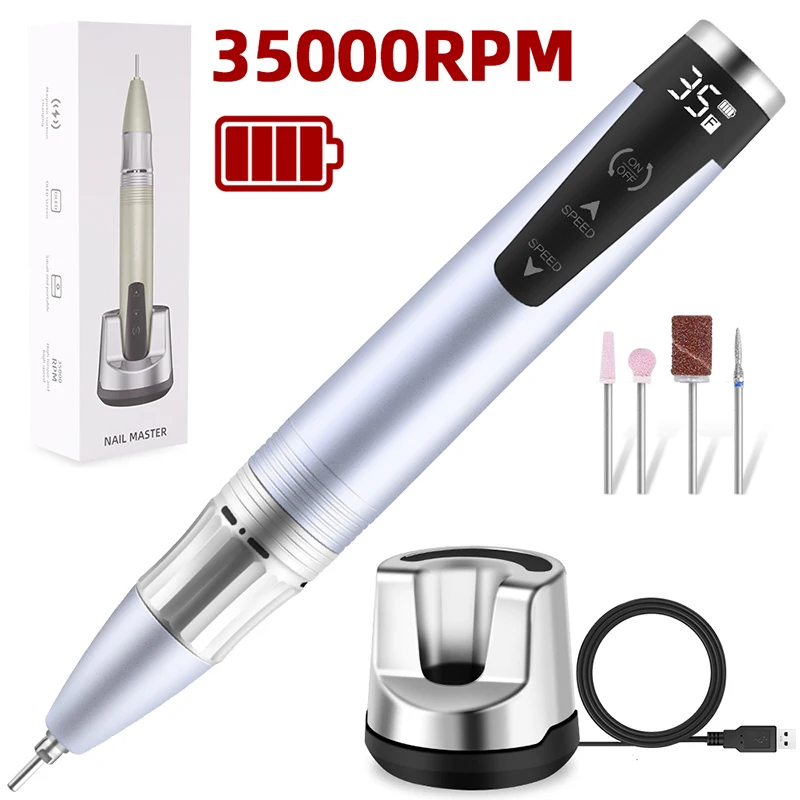 

35000RPM Nail Drill Machine With HD LCD Display for Pedicure Rechargeable Manicure Machine Cordless Polish for Nail Salon Tools