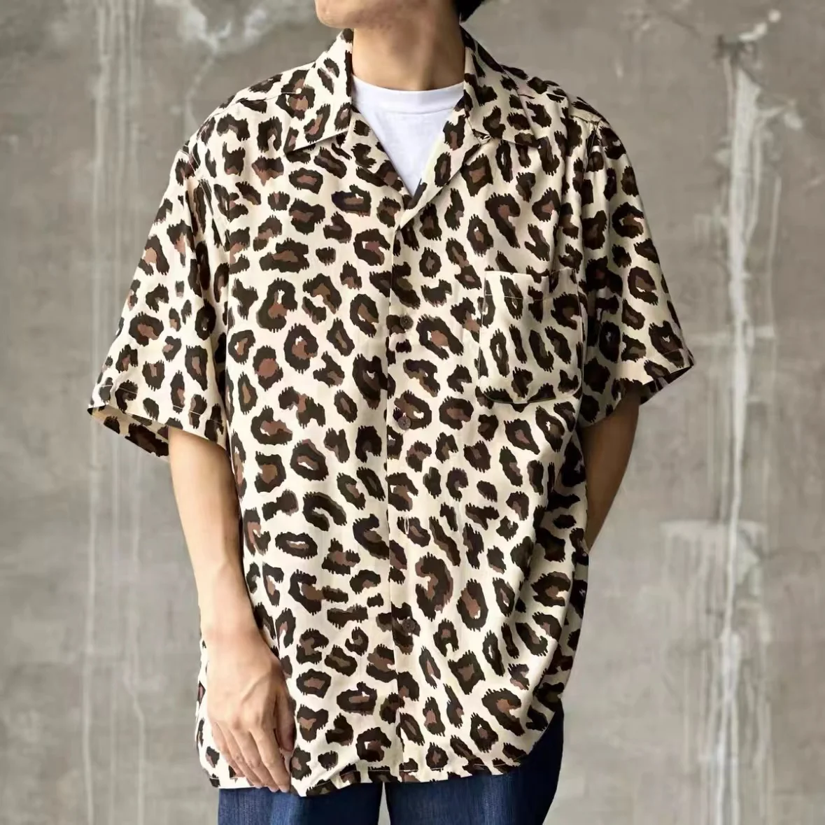 

23ss Summer New WACKO MARIA Hawaiian Short Sleeve Men Women 1:1 Leopard Full Printed Shirts Streetwear Casual Loose Buttons Tops