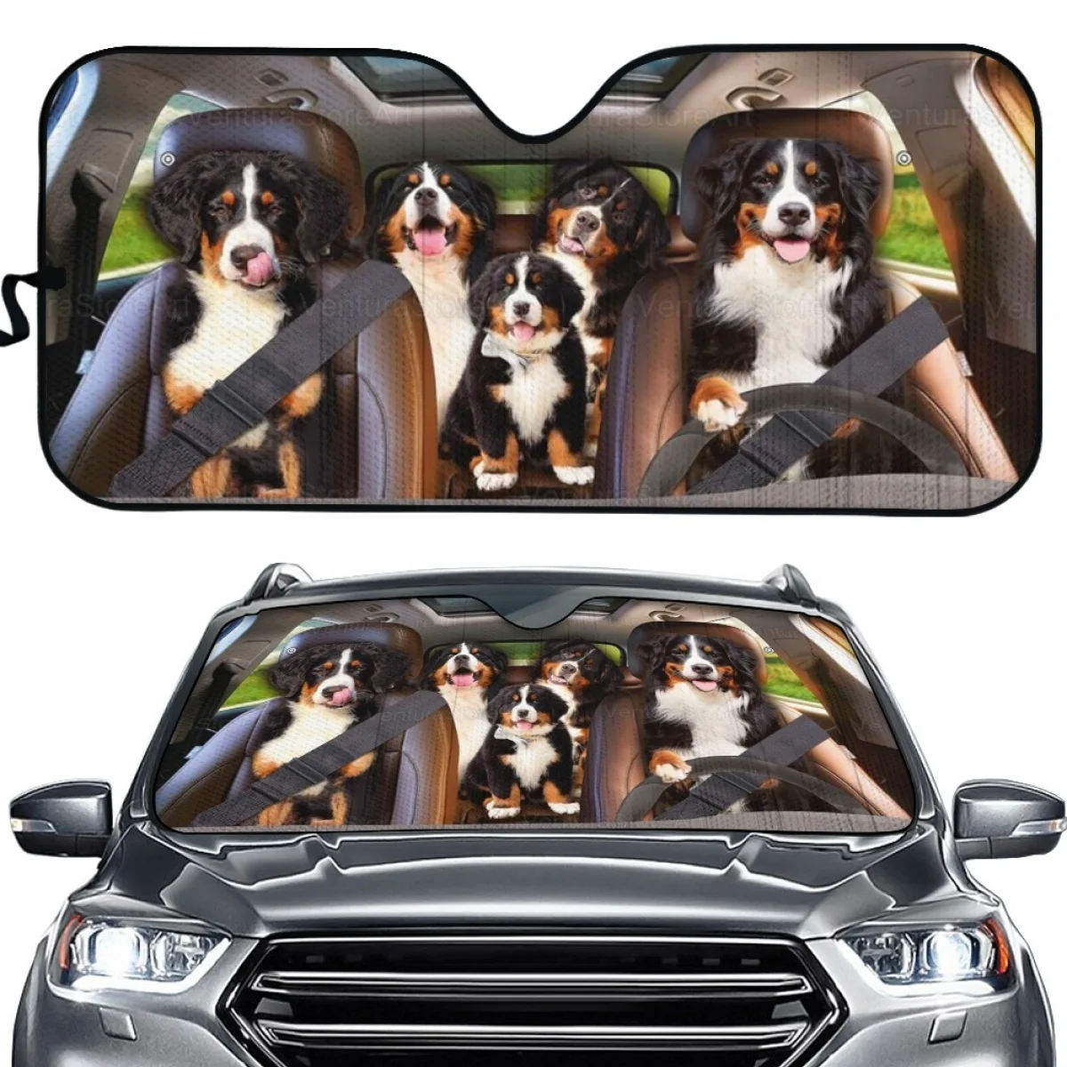 

INSTANTARTS Bernese Mountain Dog 3D Print Car Front Sunshade Universal Windshield Sun Shade UV Protecter Cover for Dog Lovers