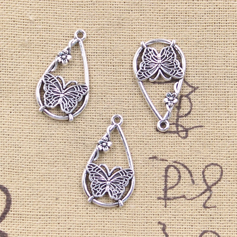 20 Stück Charms Blume Schmetterling 25x14mm Tibetsilber Farbe Anhänger Antik Schmuckherstellung DIY Handarbeit Handwerk