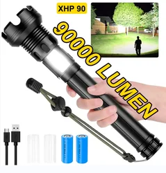 90000 Lumens LED Tactical Flashlight Rechargeable XHP90 USB Zoomable 7Modes Super Bright Floodlight Spotlight Torch Light