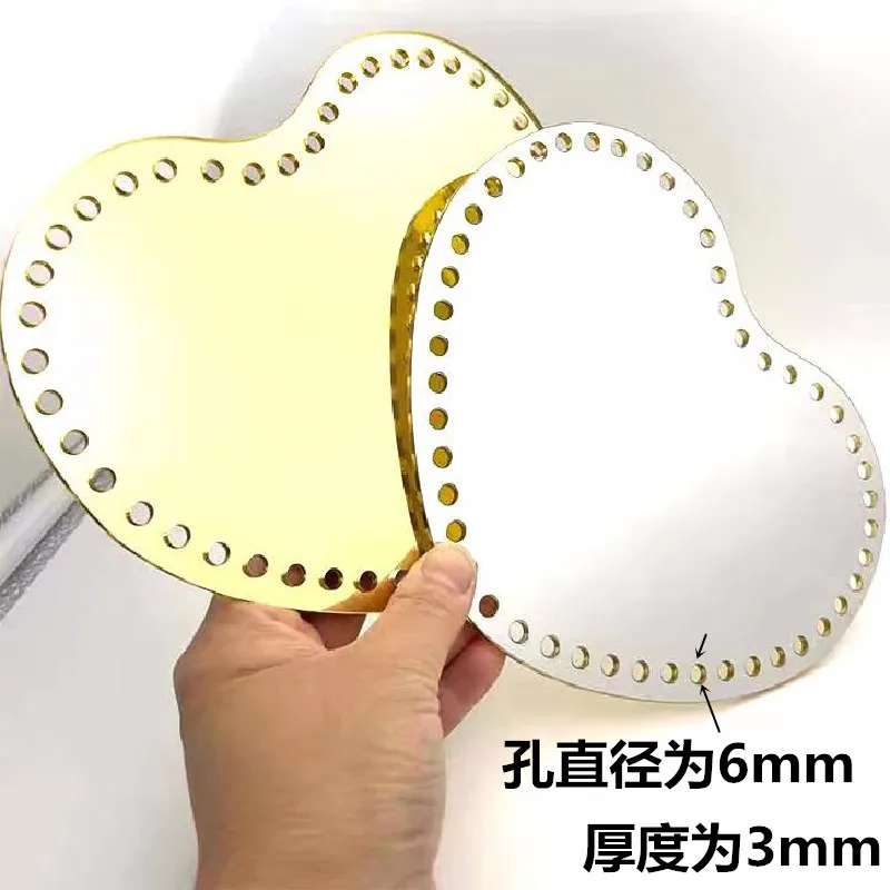 4pcs DIY Heart-shaped Acrylic Board Knitted Color Single And Double Mirror Acrylic Reflector Panel Crochet Woven Bag Accessories