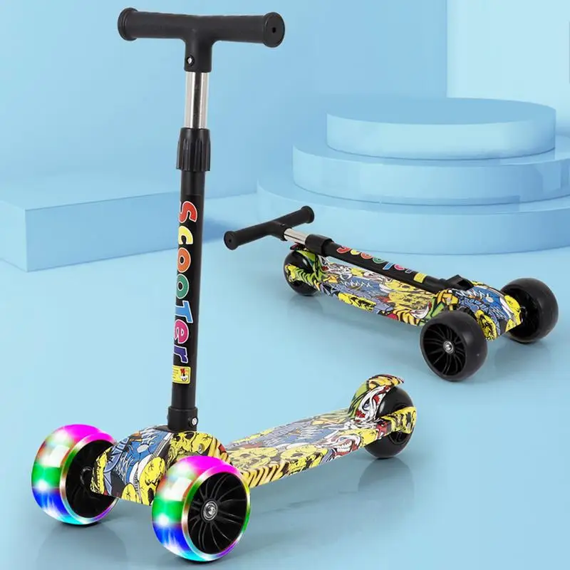 New Children's Scooter Fashion Cool Three Wheels Light-up Graffiti Scooter Outdoor Toys Portable Foldable Kids Balance Bike Toys