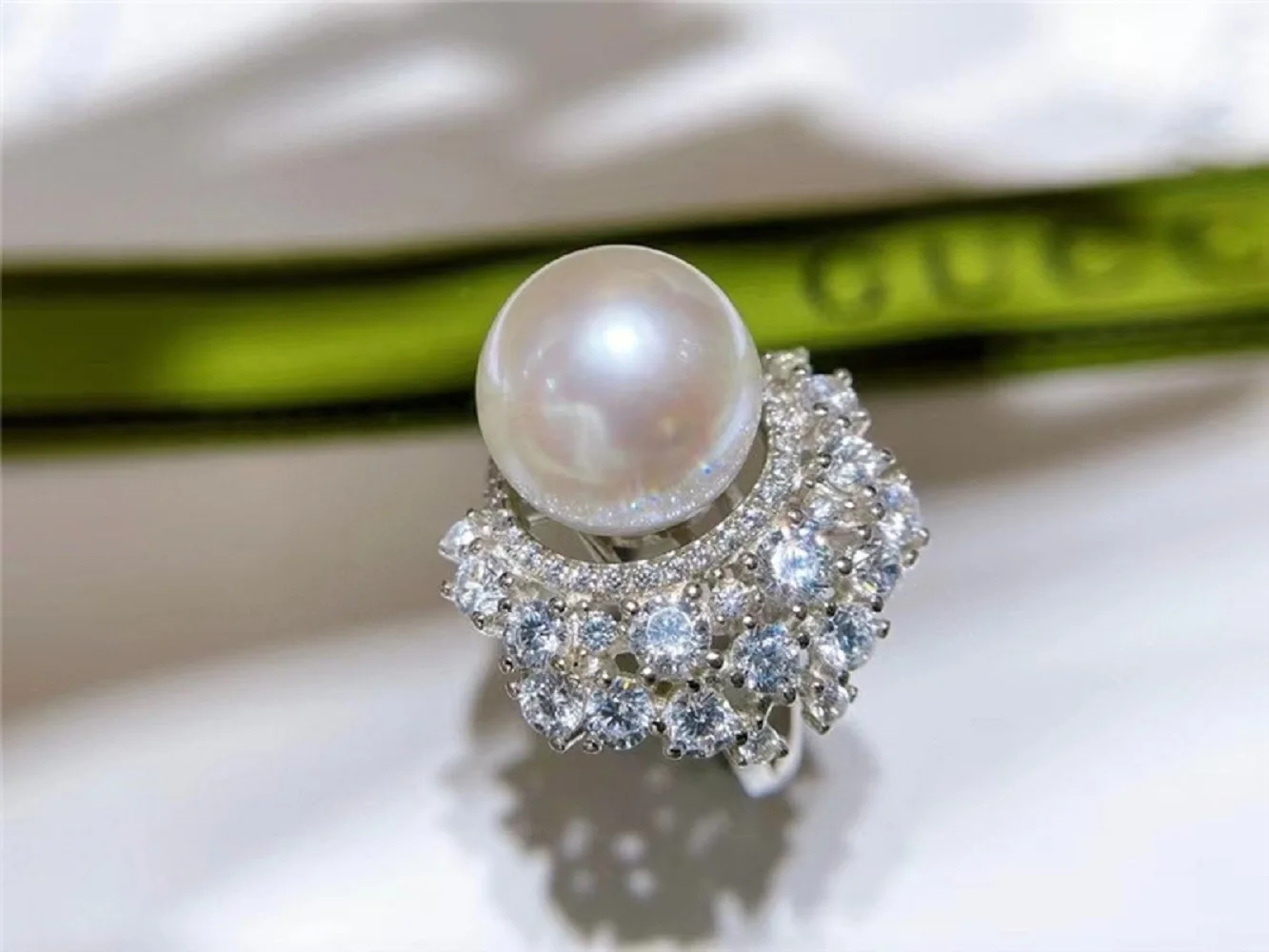 

new HUGE AAAA ++++ 11-12MM ROUND AKOYA WHITE Pearl Ring S925 Sterling Silver Seawater Nanyang