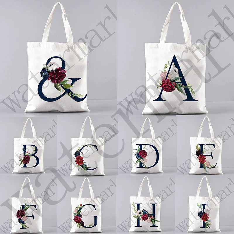 Name & Initial Embroidered Large Canvas Tote Bag