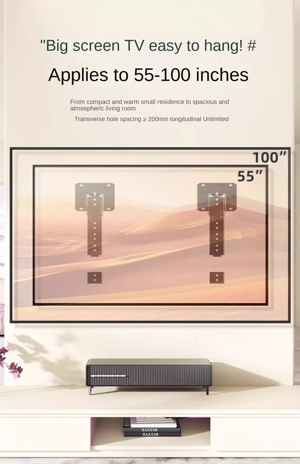 Ultra thin art wallpaper TV Stand For 40-100inch LCD TV Wall Mount Bracket Large