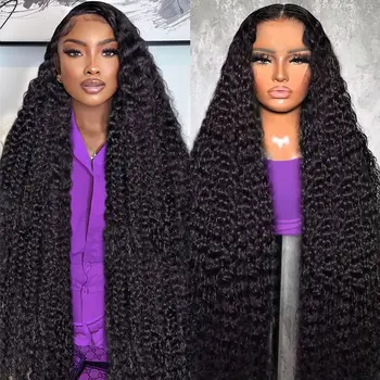 Deep Wave Lace Front Wigs Human Hair 13x6 HD Transparent Lace Frontal Curly Wigs For Women 180% Density with Baby Hair Natural 1
