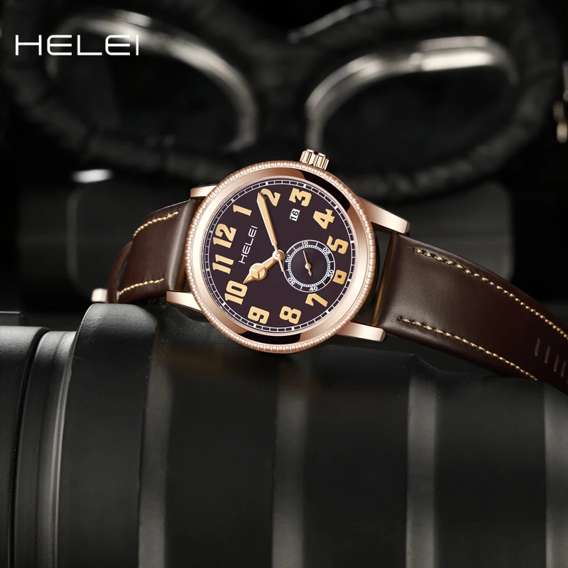 HELEI counter genuine luxury watches men's luminous digital dial men's quartz watches fashion quartz wristwatch gift for men