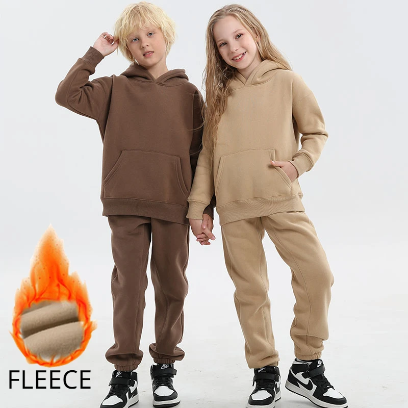 

Winter Sets for Children Fleece Thick Cotton Hoodies Sweatpants 2pcs Boys Girls Tracksuit Casual Pullover Outfits 10 12 Years