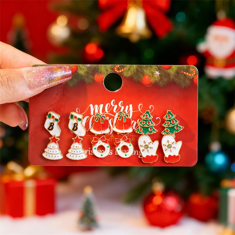 5–6 Paar Weihnachtsbaum-Kugeln, Lebkuchenmann, Schneemann, Stan Cluas, Schneeflocken-Ohrringe, Haken für Damen, Rot, Weihnachten, Neujahr, Schmuck – Detail 4