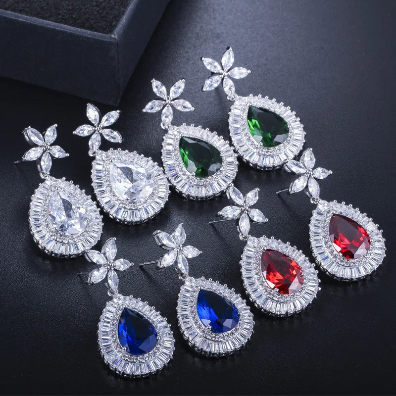 

Luxury Garnet Jewelry Elegant Large Pear Drop Cubic Zirconia Womens Fashion Drop Dangle Earrings