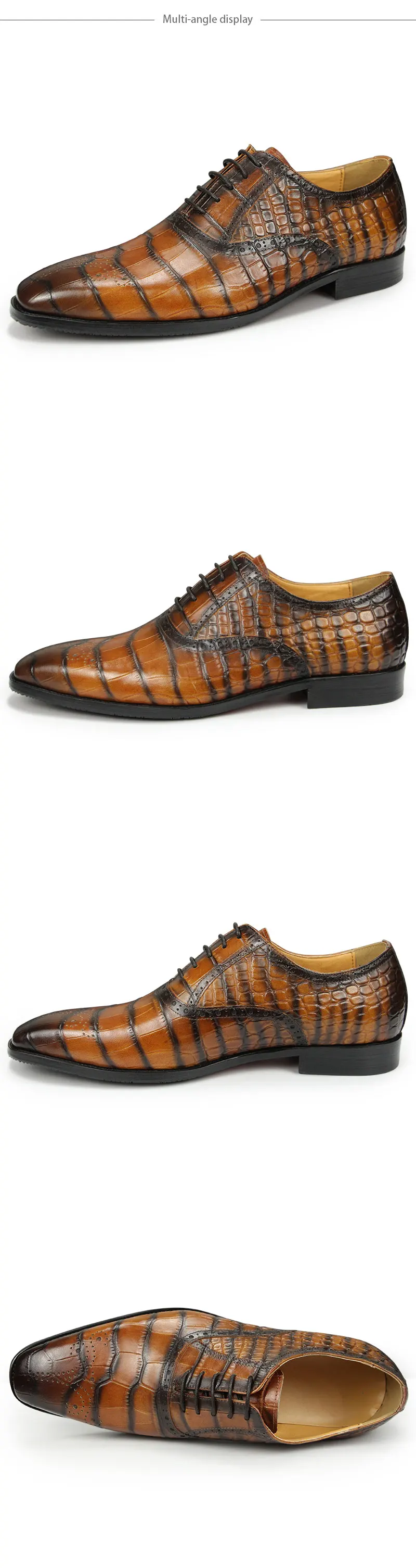 Elegant Shoes For Men's Crocodile Print Oxfords Dress Wedding  Fashion Lace Up Dress Office business or daily life zapatos 2023