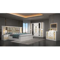 Suite de chambre de luxe avec lit + armoire + commode à bordure dorée géométrique 1