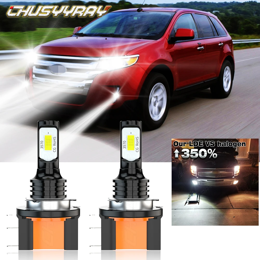 

CHUSYYRAY 2X Compatible for 2015 2019 Ford Edge H15 LED Headlights Super bright white H15 Bulbs High Beam DRL Bulbs Car lights