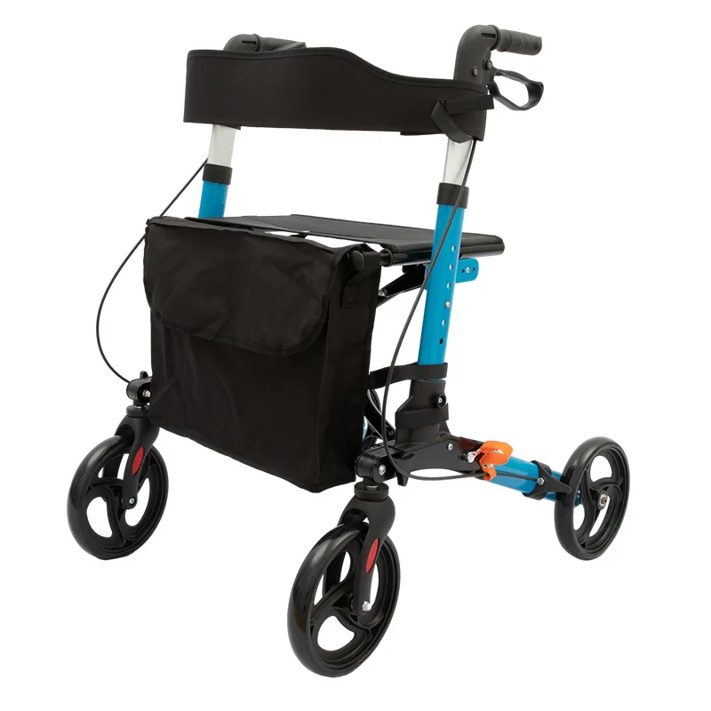 Elderly Walking Cart Disabled Bone Folding Walker Outdoor Aluminum Alloy Push Cart Multi-functional Four-wheeled Shopping