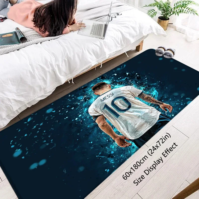 Entrance Doormat Messi Non-slip Bedroom Soccer Mat Halllway Carpet Kitchen Floor Mat Flannel Living Room Home Car Decor Bath Rug 2