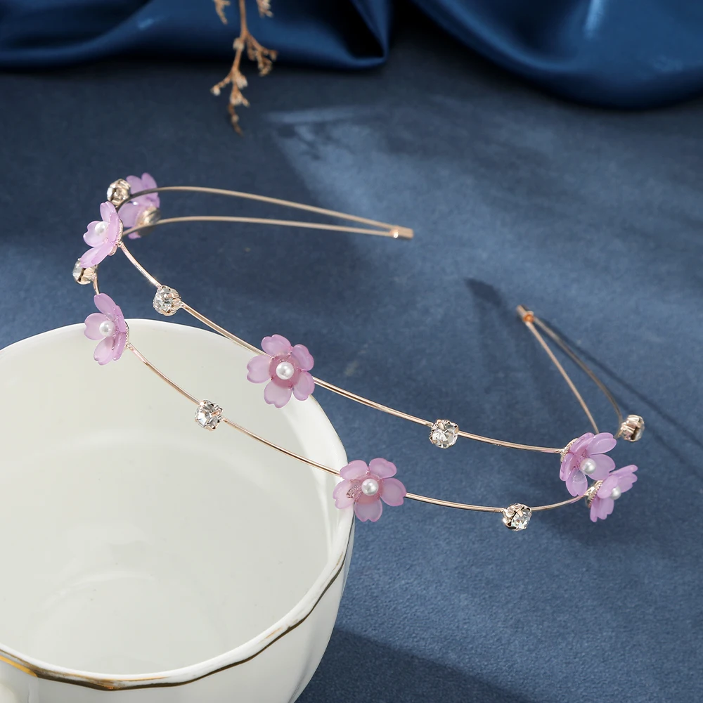 Double Layer Hairband Head Hoops Flower Rhinestone Headband for Women Headwear Shiny Crystal Hair Band Hoop Hair Accessories