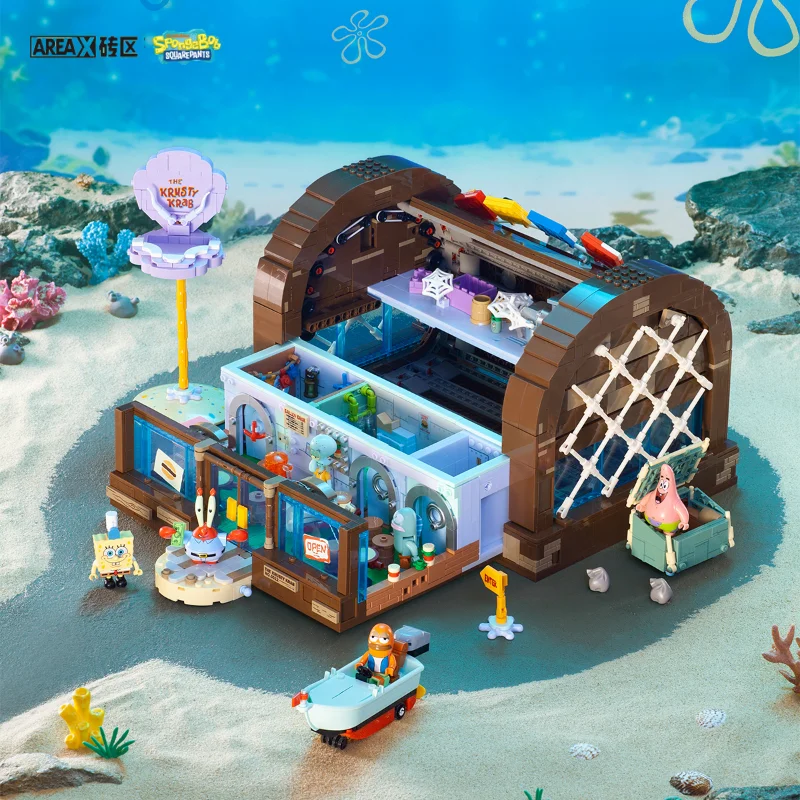 Spongebob building block cartoon Krusty Krab creative restaurant scene model Patrick Star assembly toy children's birthday gift 3