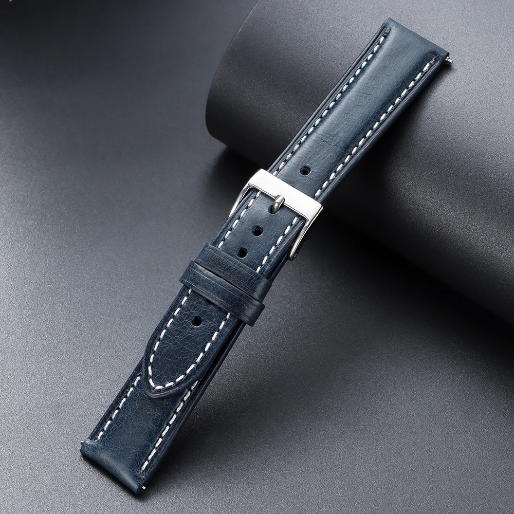 Classic Brown Leather Watch Strap with Pin Buckle – Vintage Oil Wax Finish