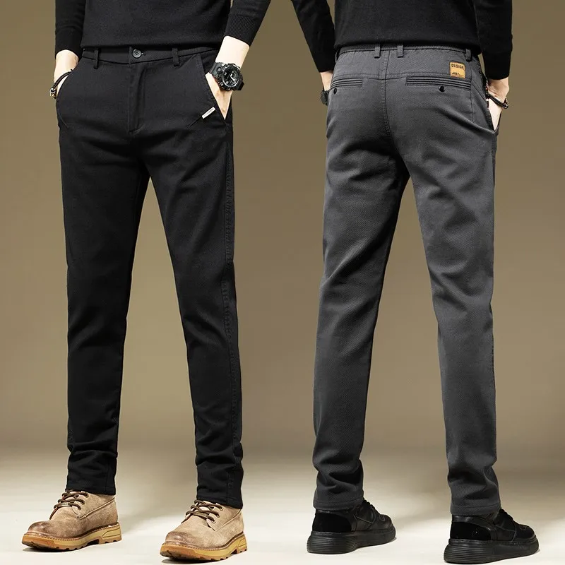 Men's Pants Casual Cotton Solid Color Spring Autumn Straight Business Work Pants High Quality Fashion Black Grey Trousers 4