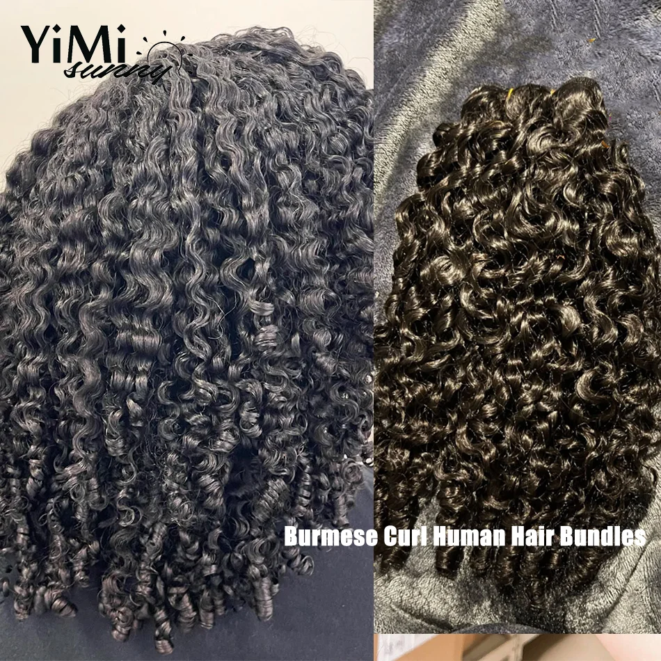 Double Drawn Burmese Curly 3C 4A Human Hair Bundles Unprocessed Virgin Extension Weft Deals Make Full Head For Women Yimisunny