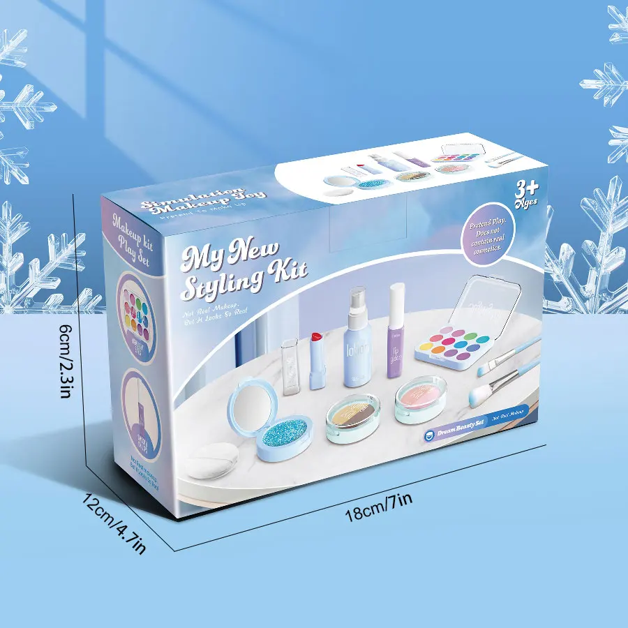 Girls' makeup set 10 piece non-toxic toy cosmetics set with eye shadow palette lipstick applicator (non real makeup) Makeup Toy Princess Pretend Toys Cosmetics Set