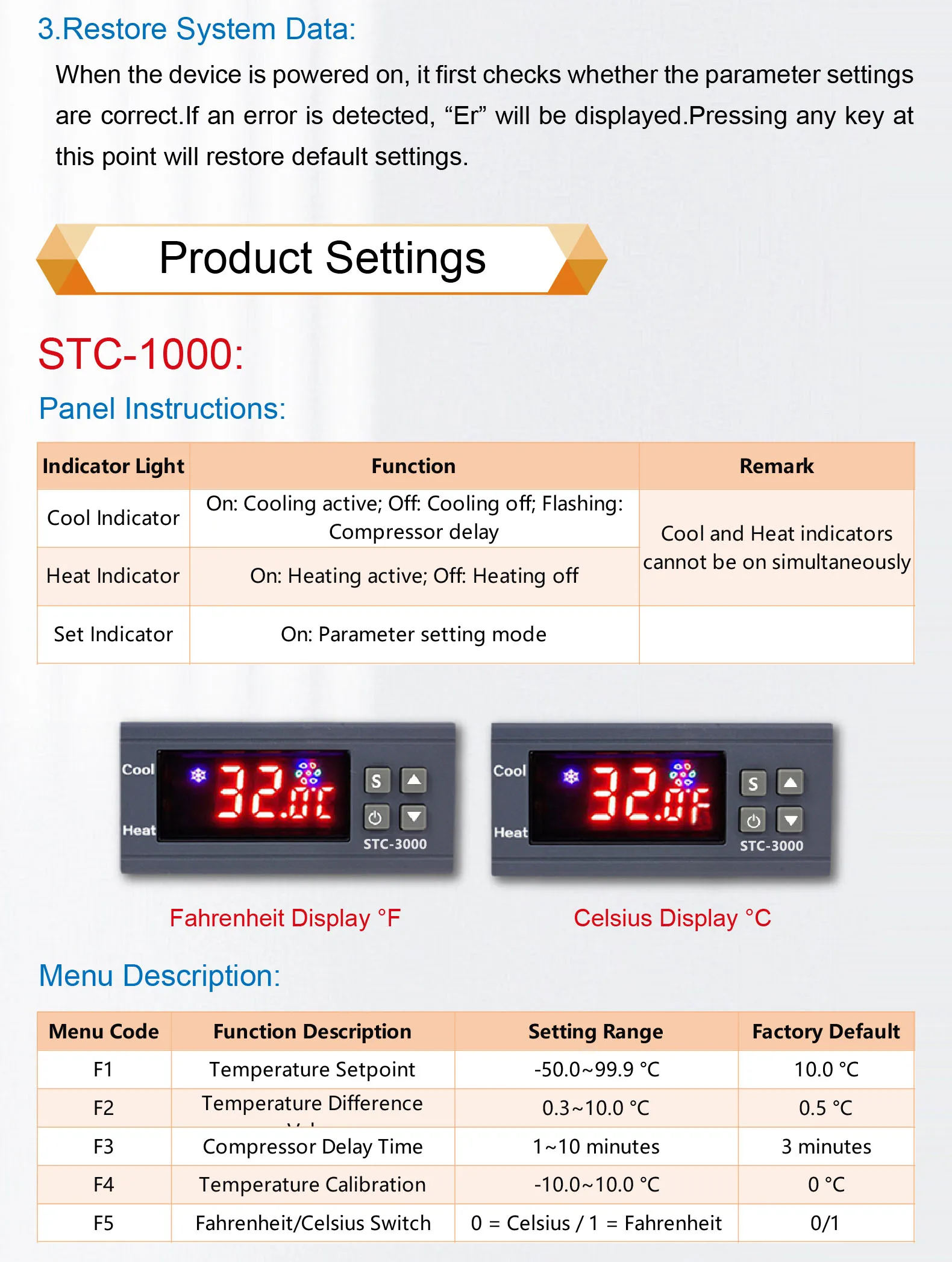 STC-1000 Digital Temperature Controller Thermostat Dual Relay 12V 24V 220V for I