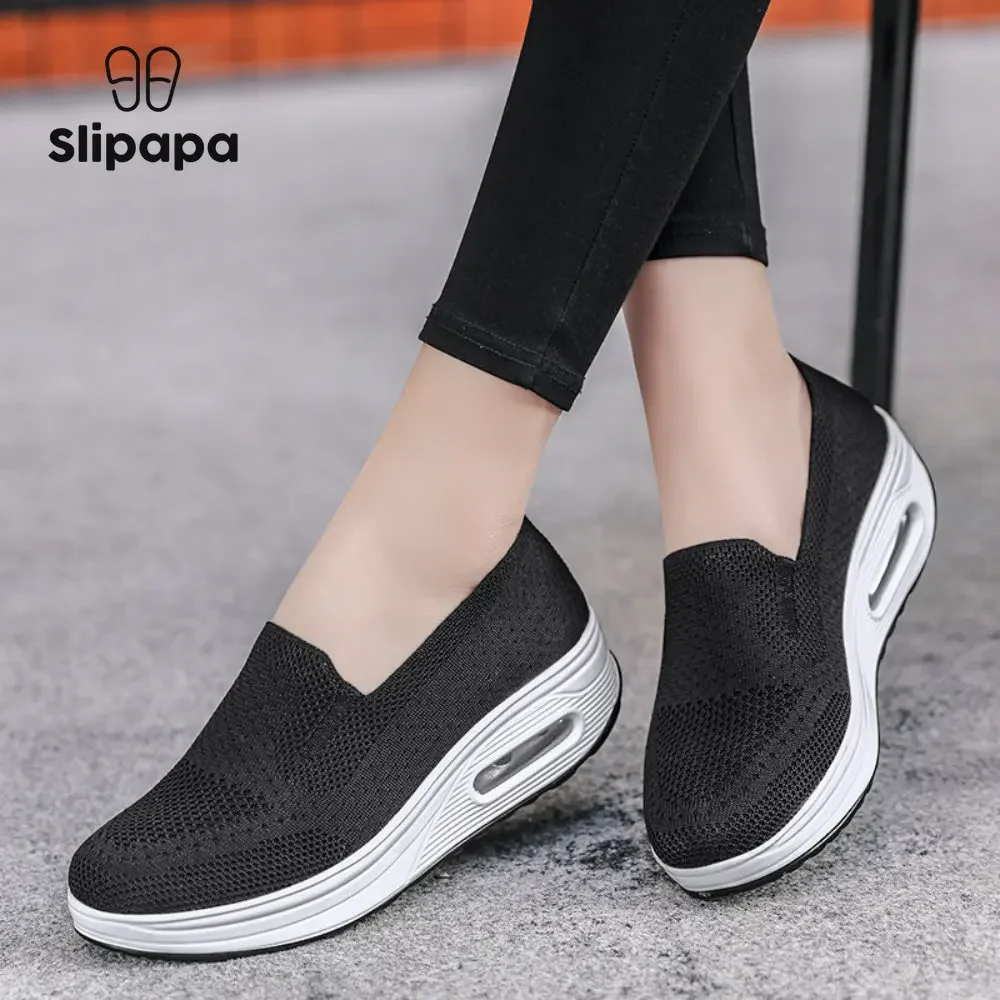

Ladies Summer Wedge Sneakers Air Cushion Breathable Mesh Slip-On Lightweight Walking Shoes Non-Slip Sports Casual Sneakers